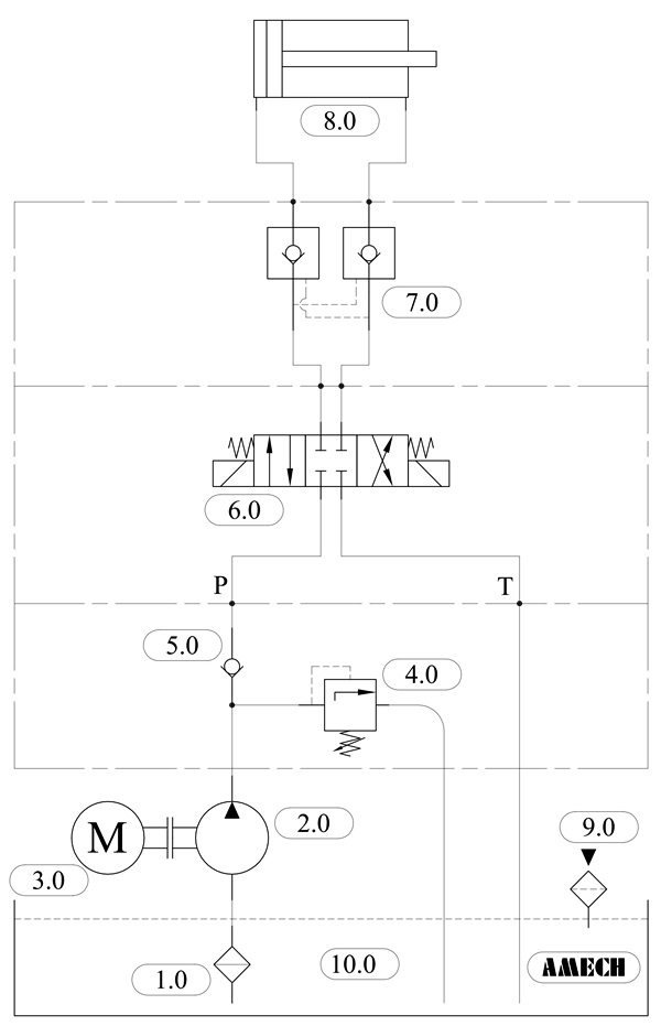 Sơ đồ thủy lực cho máy ép đơn giản