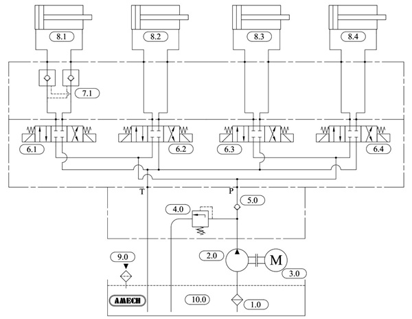 Sơ đồ thủy lực cho máy ra vào lốp xe
