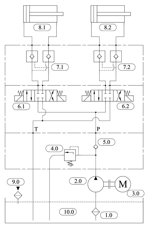 Sơ đồ thủy lực cho nâng nắp thùng xe tải