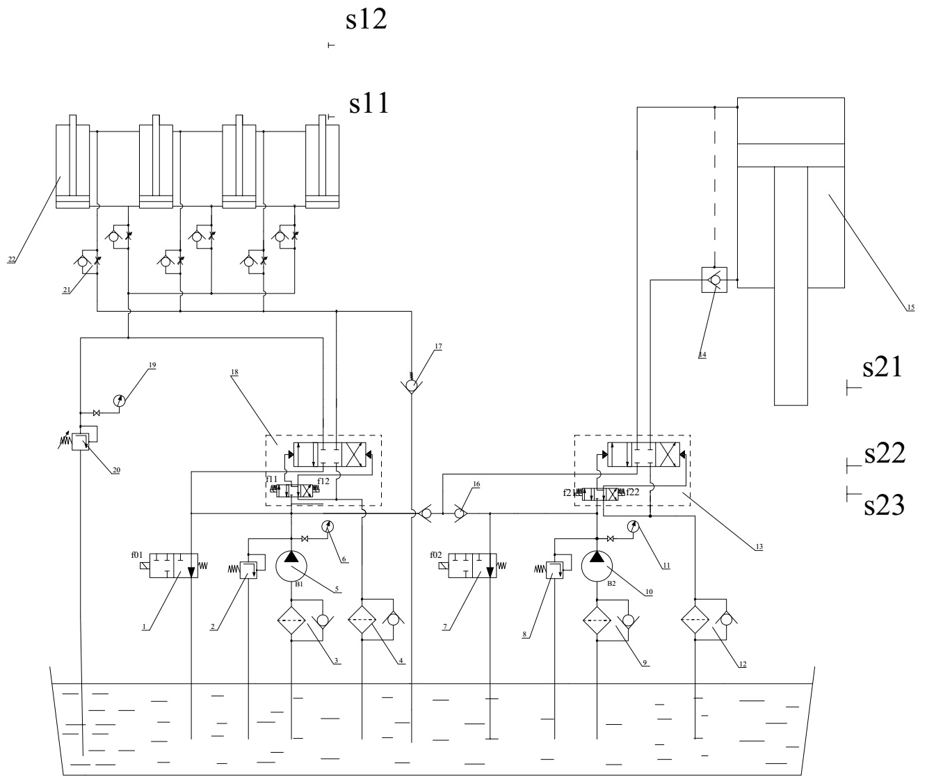 Sơ đồ thuỷ lực của máy ép song động 150 Tấn